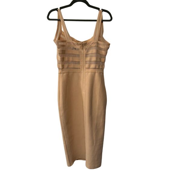 NWT! Fashion Nova L Cassidy Bandage Midi Dress Sheer Bodycon Sexy Nude Cream - Picture 6 of 10